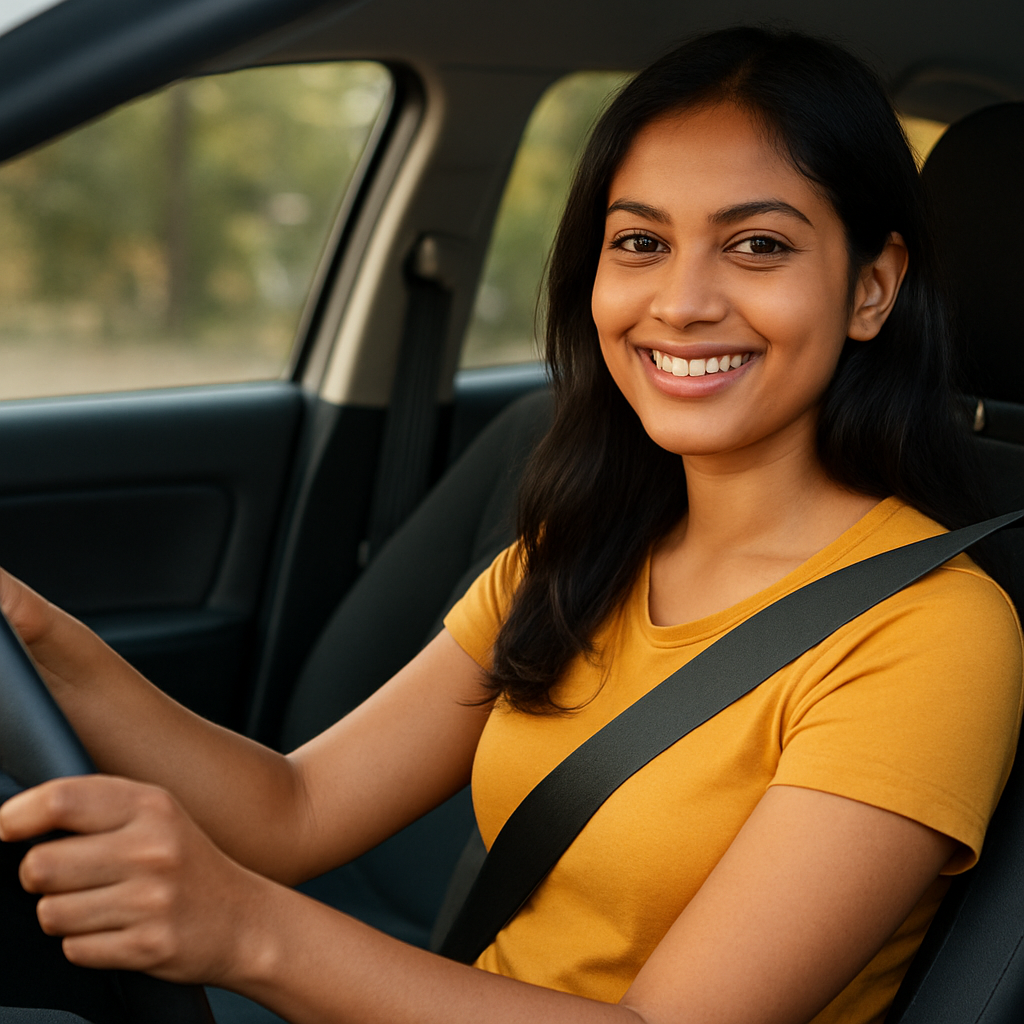 Confident learner driving a car
